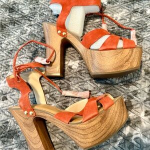 Guess Orange Suede Platform Heels (Prenna)